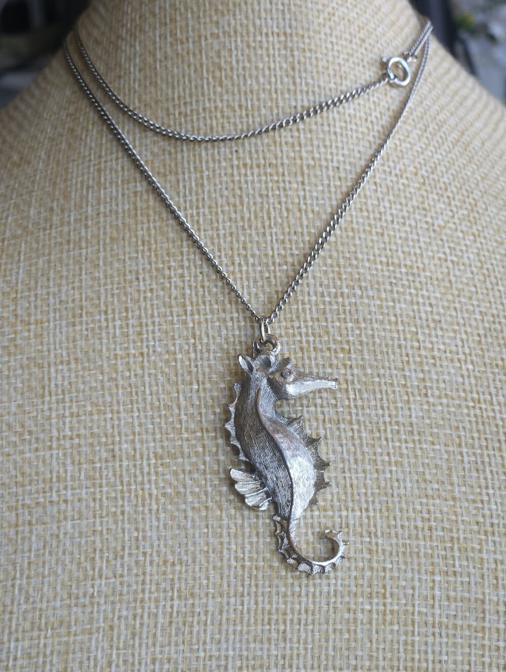 Vintage Brushed Silver Seahorse Pendant Necklace